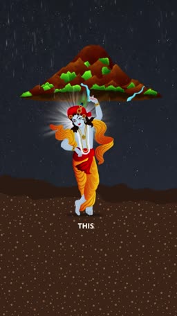 Lord Krishna Lifting Govardhan Hill Illustration Marketing Image For Threads
