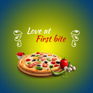 Love At First Bite Pizza Promotion Creative Design For Telegram