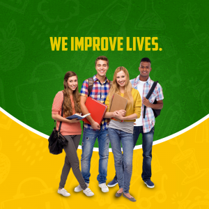 Diverse Student Group Promoting Education Advertisement For Google Business Profile