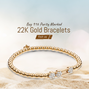 22K Gold Bead Bracelet With Diamond Flower Motif Marketing Image For Telegram