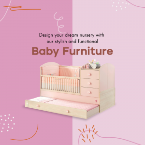 Stylish Pink Convertible Baby Crib Template For WhatsApp