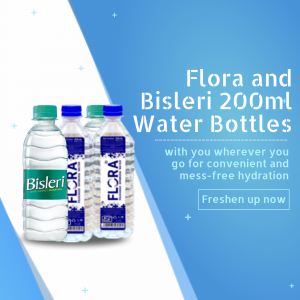 Bisleri And Flora 200ml Water Bottles Promotion Social Media Post For WhatsApp