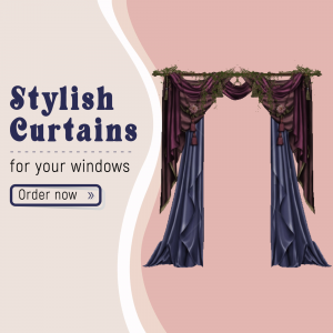 Elegant Purple Window Drapes Advertisement Banner For WhatsApp
