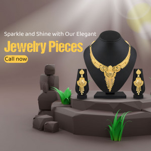 Elegant Gold Jewelry Necklace And Earrings Set Social Media Post For Instagram