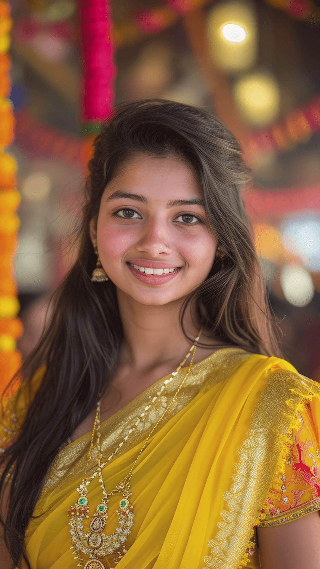 Radiant Indian Woman In Traditional Yellow Saree Image For Threads