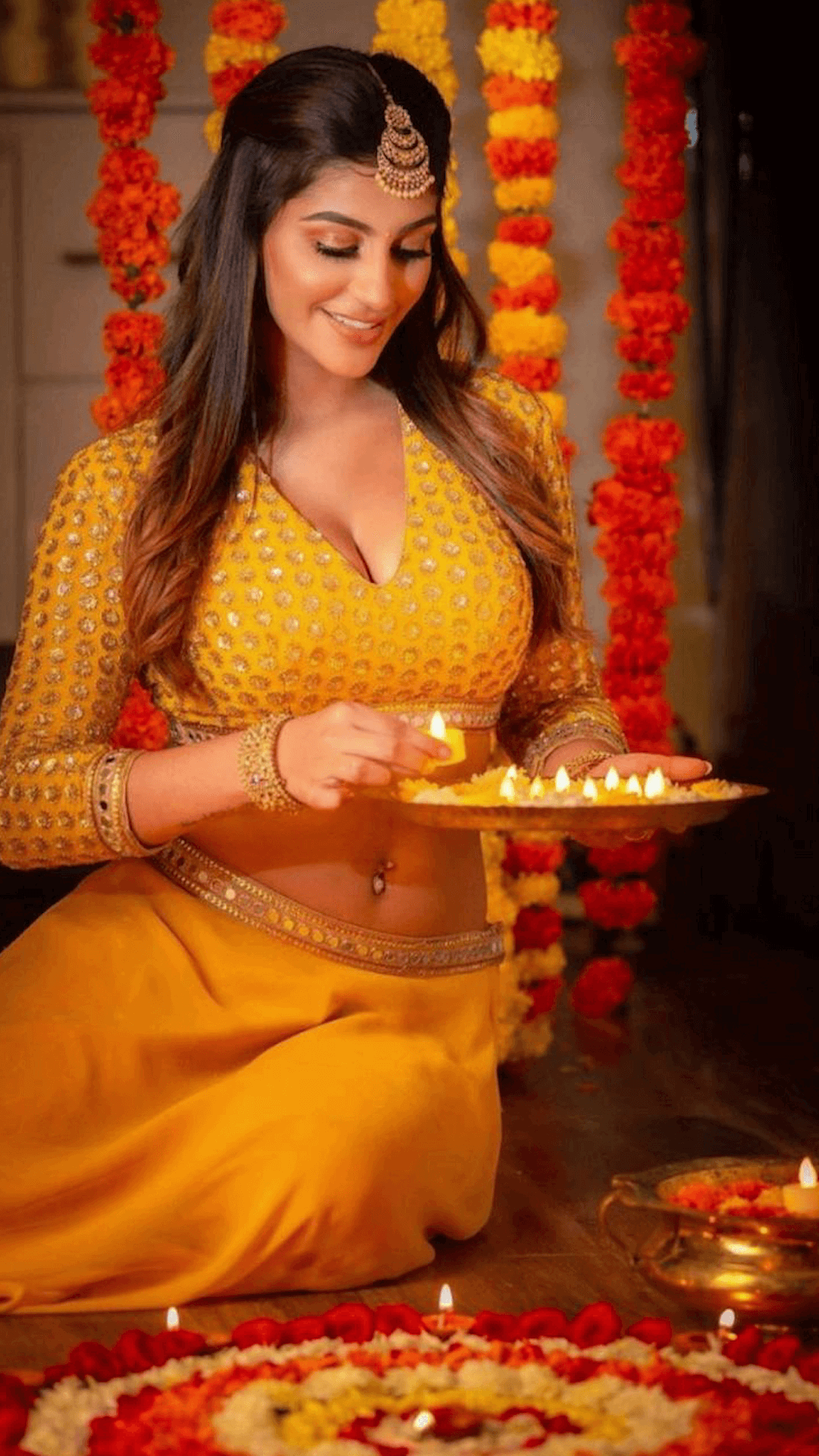 Woman Celebrating Diwali In Traditional Yellow Attire Design For LinkedIn