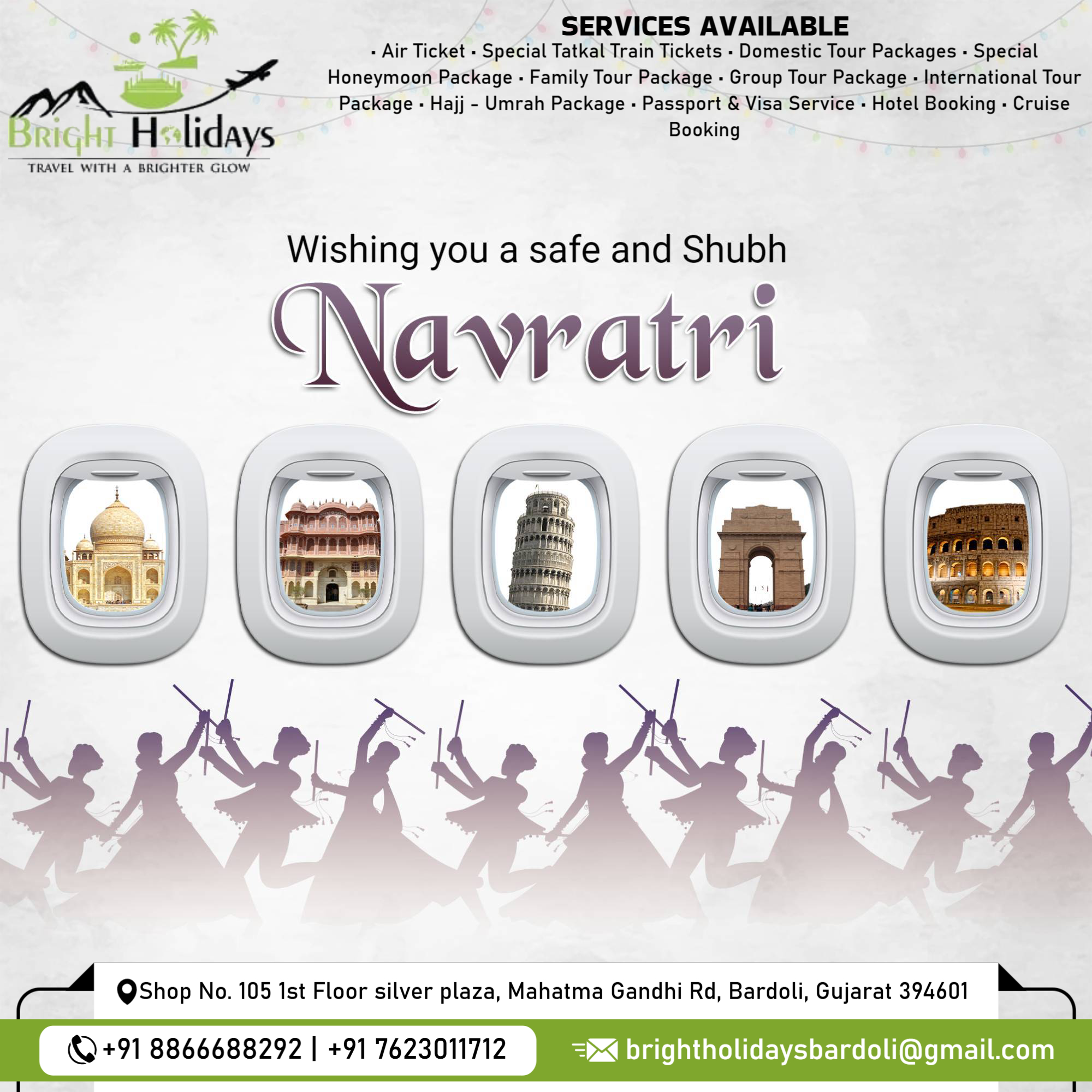 ## Navratri Business Special: Explore New Horizons! 🇮🇳

🎯 Wishing you a blessed Navratri filled with joy and blessings! 💫

🛍️ At Bright holidays, we celebrate the festival with special offers on curated tours and travels. Explore hidden gems, historical sites, and cultural experiences across India.

📣 Book your trip today and get exclusive discounts on:
- Temple visits and rituals
- Cultural performances and festivals
- Local experiences and sightseeing tours

📌 Contact us at 8866688292 or visit our website https://profile.brands.live/dgcard/brightholidaystrips for more details and to book your Navratri adventure!

#NavratriSpecial #TourAndTravel #ExploreIndia #BusinessOffers #BookYourTrip #Bright holidays 
 #navaratri #navaratrifestival #navaratrifun #navaratrifever #navaratrievent