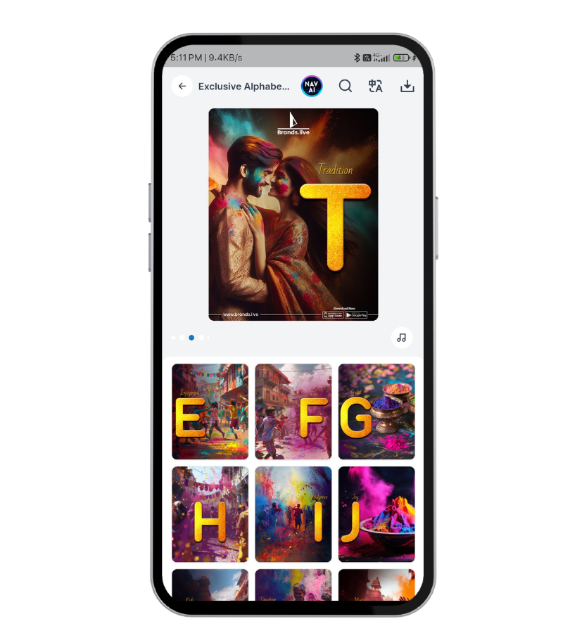 Celebrate Holi with Vibrant Alphabet Templates on Brands.live