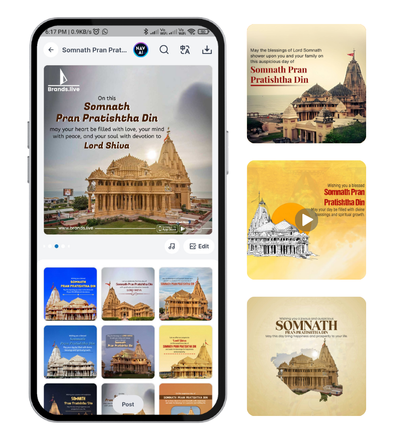 Somnath Pran Pratishtha Din banner Brands.live